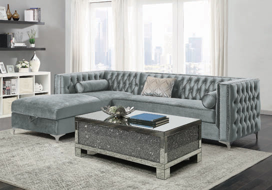 BELLAIRE BUTTON-TUFTED UPHOLSTERED SECTIONAL SILVER