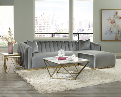 GRISBY 2-PIECE CHANNELED TUFTED BACK SECTIONAL SILVER